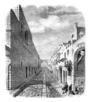 straat van de ridders in rhodos, wijnoogst gravure. foto