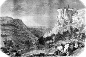 rocamadour, wijnoogst gravure. foto