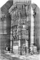 salazar van de monument stoffelijk overschot een pijler van de kathedraal van voel, wijnoogst gravure. foto