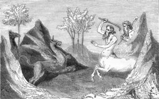centauren en griffioenen, Aan na de boek van wonderen, mandeville reis, wijnoogst gravure. foto