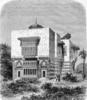 universeel tentoonstelling van 1867, de Egyptische karavanserai, wijnoogst gravure. foto