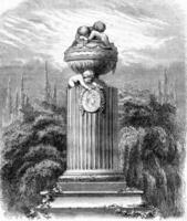 hoog monument tonen hoofd van gellert door ceser in de tuin van de wendler bibliotheek, in leipzig, duitsland. tekening door panquet. foto