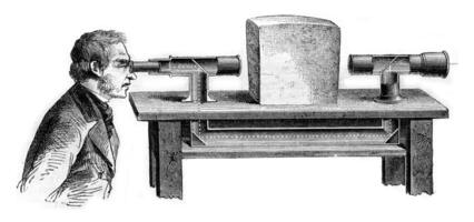 snijdend de gebroken telescoop, wijnoogst gravure. foto