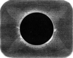 uiterlijk van de projecties van de zon gedurende de totaal verduistering van augustus 18, 1868, in de schiereiland van Malakka, wijnoogst gravure. foto