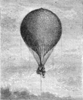 ballon opgeborgen in de lucht, wijnoogst gravure. foto