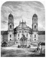 onze dame van de kluizenaars einsiedeln, Zwitserland, wijnoogst gravure. foto