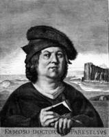 paracelsus, tekening bocourt, na een schilderij van de nee museum, wijnoogst gravure. foto