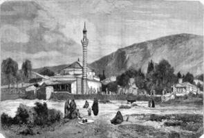 Bij meydan, in Trabzon, wijnoogst gravure. foto