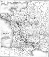distributie van hunebedden Aan de oppervlakte van Gallië, wijnoogst gravure. foto