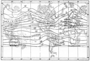 kaart van isothermisch lijnen, wijnoogst gravure. foto