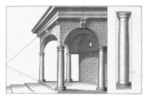 portiek met kolommen van de Toscaans bestellen, hendrick hondius i, wijnoogst illustratie. foto