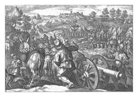 belegering van Monteriggioni, philips gal, na jan busje der straat, 1583, wijnoogst illustratie. foto