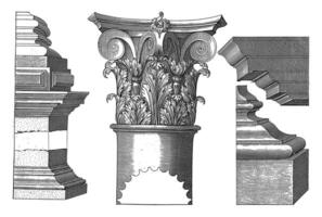 Corinthian hoofdstad en baseren, hendrick hondius i, wijnoogst illustratie. foto