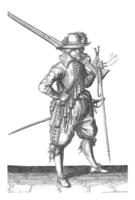 soldaat draag- zijn musket Aan zijn schouder, wijnoogst illustratie. foto