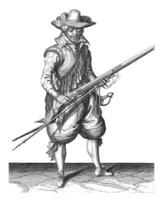 soldaat beven poeder van zijn musket, wijnoogst illustratie. foto