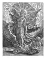 aartsengel Michael vertrappelt Satan, Samuel busje hoogstraten, na maerten de vos, 1575 foto