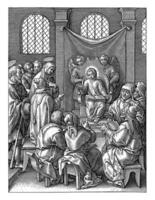 Christus net zo een twaalf jaar oud in de tempel, hieronymus Wierix, 1563 foto