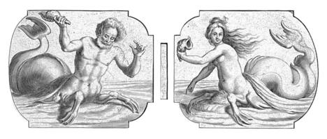 twee compartimenten, in elk een triton, Hendrik de sleutelaar i, na 1656 - 1701 foto