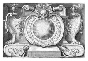 cartouche met schedel, hendrick hondius ik afgekeurd toeschrijving, 1649 foto