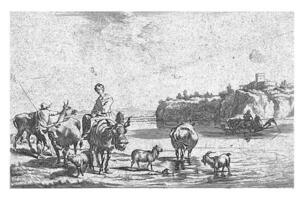 aan het wachten voor de veerboot, jan de visscher, na Nicolaas Pietersz. berchem, 1725 - 1751 foto