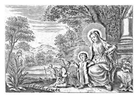 heilig familie met John de doper, cornelis Galle foto