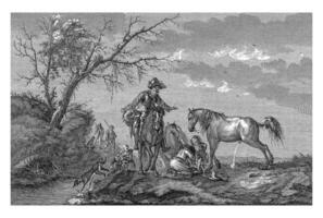 landschap met op reis bedrijf en plassen paard, Michel picquenot, na philips wouwerman, 1757 - 1814 foto