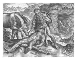 Hercules feeds diomedes naar zijn paarden, cornelis cort, na frans floris i, 1563 foto