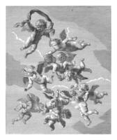 lucht, michiel mosijn, na cornelis holsteijn, 1640 - 1655 vliegend putti in de lucht. foto