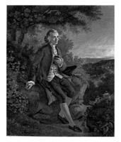 portret van Jean-jacques Rousseau, gezeten Aan een rots in een landschap, hippolyte hoera, na Joseph albrier, c. 1824 - 1835 foto
