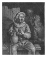 Mens met een pijp en een kruik, Nicolaas busje haeften, 1673 - 1715 foto