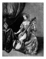 vrouw met een altviool da Gamba, pieter schenk i, na caspar netscher, 1670 - 1713 foto