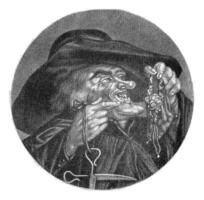 geestelijke met tas, Jakob Goe, na cornelis dusart, 1693 - 1700 foto