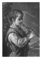 fluit speler, jan de groot, 1741 een jongen Toneelstukken de fluit in de Open lucht. foto