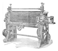 verscherping machine, wijnoogst gravure. foto