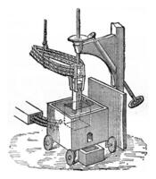 elektrisch oven de voorbereiding van calcium hardmetaal, wijnoogst gravure. foto