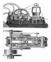 machine durand en marais. verhoging en plan, wijnoogst gravure. foto