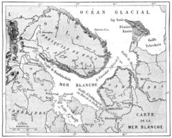 kaart van de wit zee, wijnoogst gravure. foto