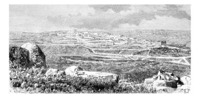 stad- van beitin in west bank, Israël, wijnoogst gravure foto