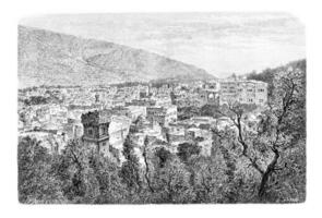 stad van nablus in west bank, Israël, wijnoogst gravure foto