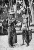 sinhalees vissers, wijnoogst gravure. foto