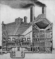 sectie door een modern macht fabriek station, van edison werk in nieuw york, wijnoogst gravure. foto