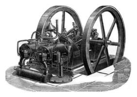 Charon motor met twee cilinders, wijnoogst gravure. foto