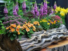 ai gegenereerd Victoria dag tuin wedstrijd met de het beste bloemen regelingen in gemeenschap tuinen is een wedstrijd presentatie van tuinieren vaardigheden en de schoonheid van de lente. foto