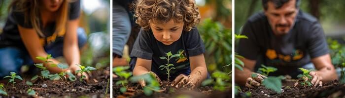 ai gegenereerd eco vriendelijk gemeenschap evenement, boom adoptie en aanplant dag, bruisend met gezinnen en vrijwilligers, stedelijk instelling met een tintje van groen campagne geest. foto