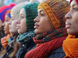 ai gegenereerd stemmen Verenigde vrouwen solidariteit maart omarmen verscheidenheid foto