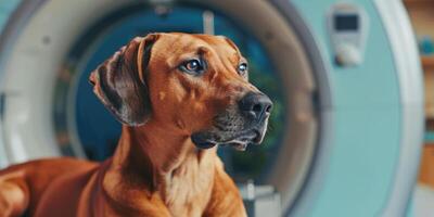 ai gegenereerd generatief ai, hond Aan tafel Bij meneer, examen in veterinair chirurgie ziekenhuis, dierenarts kliniek, banier met kopiëren ruimte foto