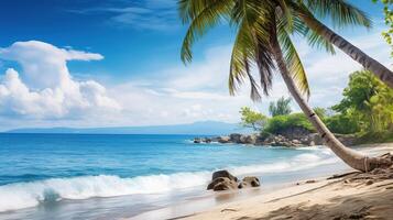 ai gegenereerd strand met palmen en turkoois zee foto