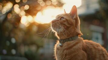 ai gegenereerd kat met een kat halsband professioneel fotografie foto