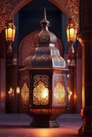 ai gegenereerd generatief ai beeld van moskee Islamitisch lantaarns met brandend kaars foto