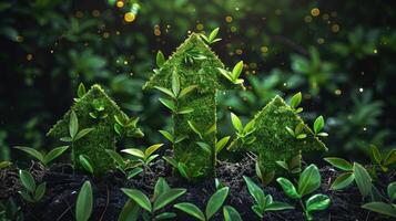 ai gegenereerd naar boven gericht pijlen gemaakt van weelderig groen gras, symboliseert milieuvriendelijk voortgang, duurzame ontwikkeling, en positief milieu groei trends foto